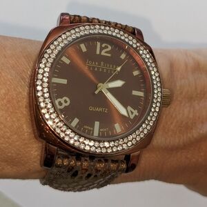 VTG JOAN RIVERS CLASSIC JAPAN MOVT METALLIC BROWN W/RHINESTONES WATCH
